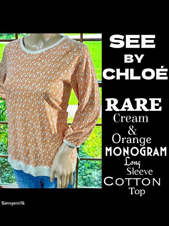 See By Chloe Tops - 🆕SEE BY CHLOE▪️RARE Cream & Orange Monogram Long Sleeve Cotton Top